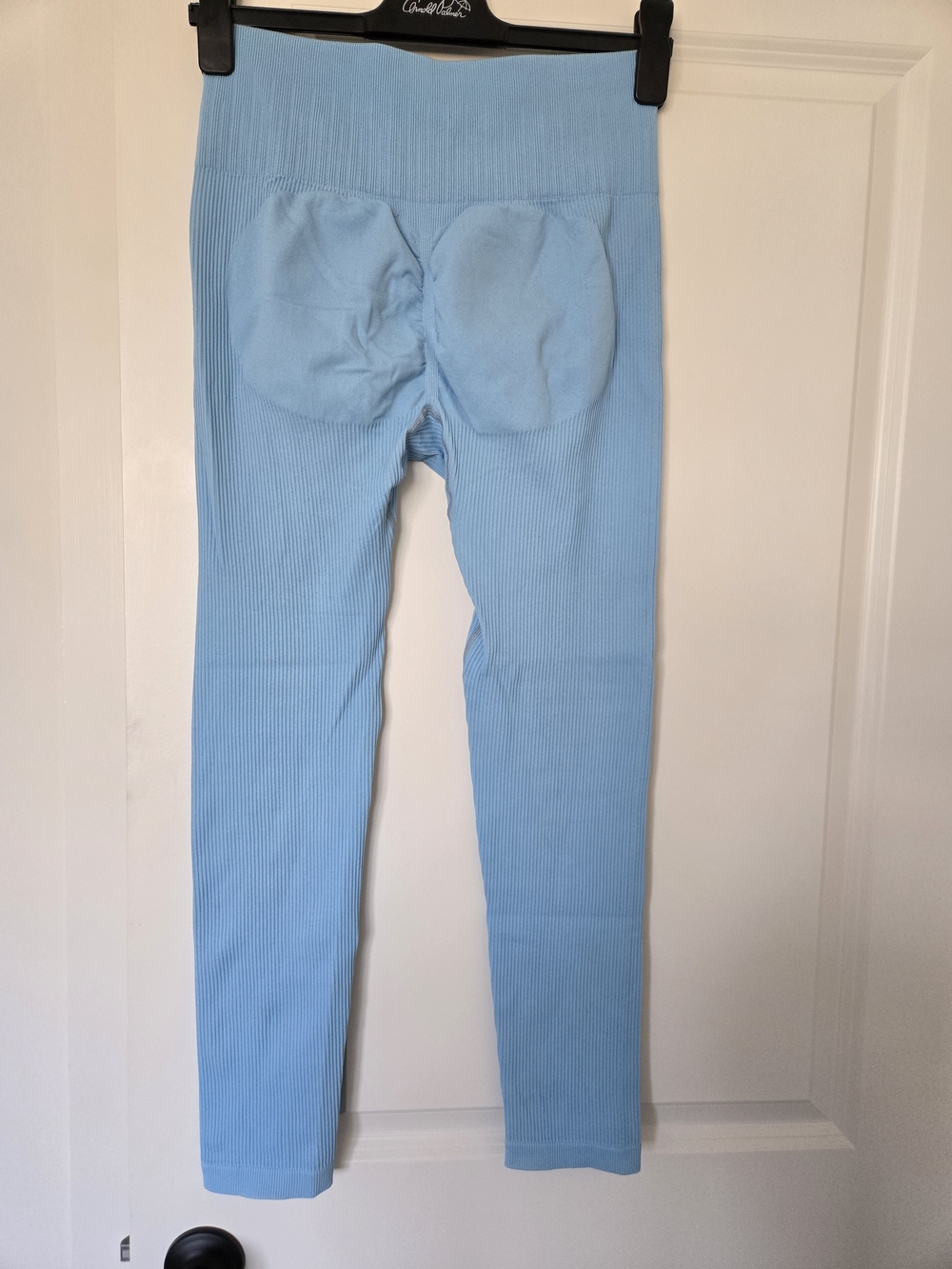 High-Waist Ribbed String Leggings - Blue - Picture 4 of 6